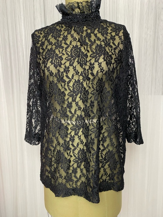 Simons Tops - Contemporaine for Simons Black Floral Lace Stretchy Mock Neck Women's Top 2XL